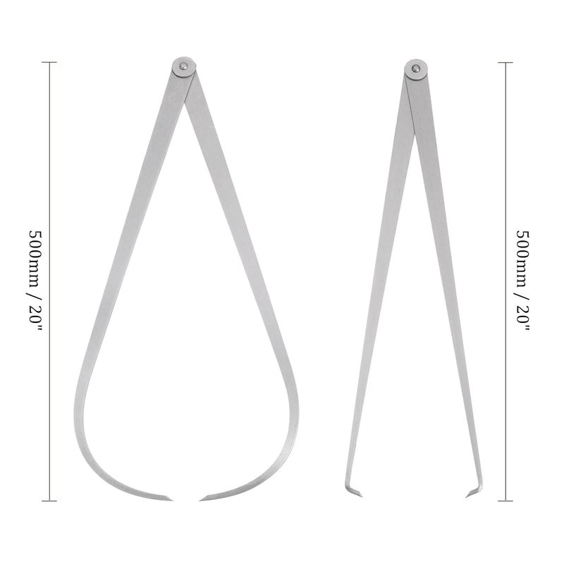 Kozelo Firm Joint Inside Outside Caliper Set - [20 Inch] Stainless Metal Firm Friction Joint Measurement Tool for Size Measuring Use, Silver Tone - Image 3